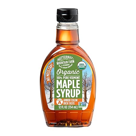 Butternut Mountain Farm Pure Vermont Maple Syrup, Organic, Grade A, Amber Rich, 12 oz, Easy Squeeze Bottle