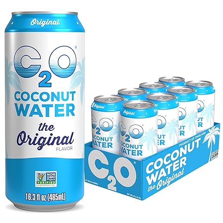 C2O - Coconut Water, The Original Flavor (8 Pack) - Made with Fresh Coconut Water - Plant Based - Non GMO - Canned Water - Natural Hydration, Essential Electrolytes, & Potassium - 8 Cans, 16.3 FL OZ
