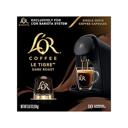 L'OR Coffee Pods, 10 Count Le Tigre Dark Roast Blend, Single-Serve Aluminum Coffee Capsules Compatible with the L'OR BARISTA System & *Nespresso Original Machines, 10 count (Pack of 1)