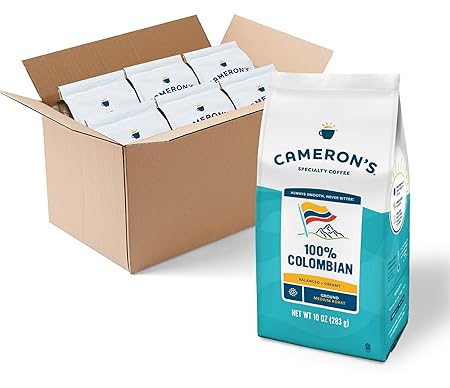 Cameron's Coffee Roasted Ground Coffee Bag, 100% Colombian, 10 Ounce, Pack of 6