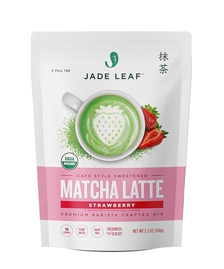 Jade Leaf Matcha Organic Cafe Style Strawberry Matcha Latte Green Tea Powder, Premium Barista Crafted Mix, Authentically Japanese, 15 Servings (5.3 Ounces)