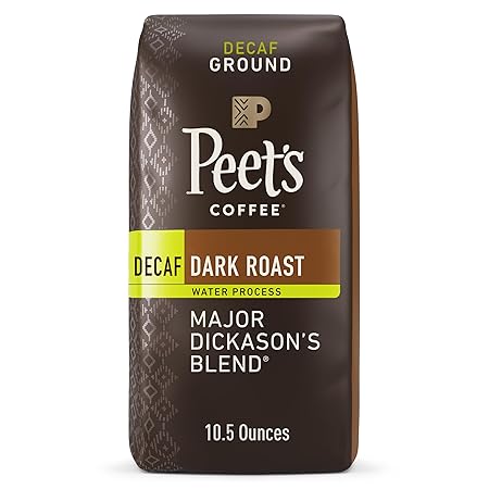 Peet's Coffee, Dark Roast Ground Coffee - Decaf Major Dickason's Blend 10.5 Ounce Bag