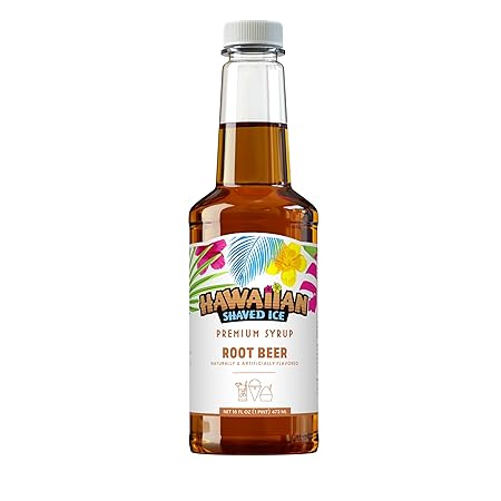 Hawaiian Shaved Ice Root Beer Syrup - Nut Soy Dairy Free - Flavor Fluffy & Crunchy Snow Cones - Shelf Stable - Makes 8 Servings - 16 ounces