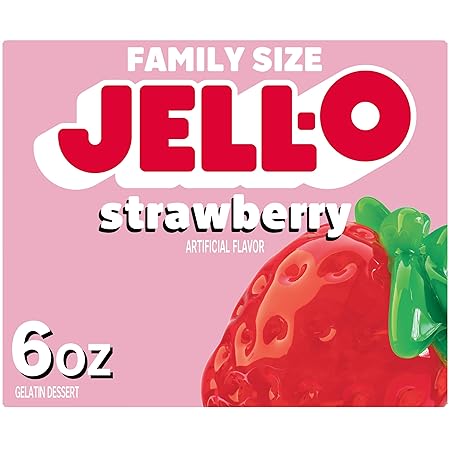 Jell-O Strawberry Gelatin Dessert Mix, Family Size, 6 oz Box