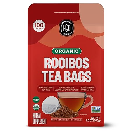 FGO Organic Rooibos Tea, 100 Count, Eco-Conscious Tea Bags, Caffeine Free, Packaging May Vary (Pack of 1)