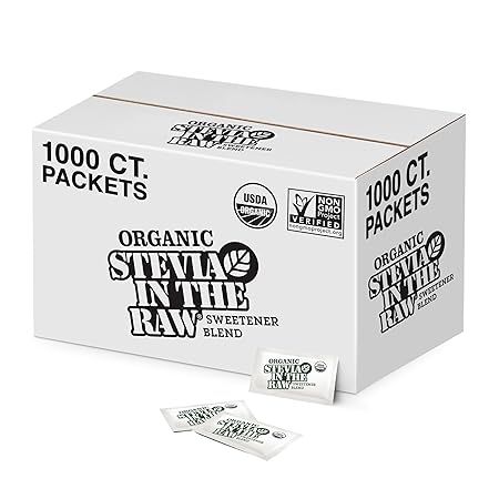 Stevia In The Raw Organic Stevia Sweetener Packets, 1,000 Ct, Zero Calorie Sugar Substitute Packets, No Erythritol or Artificial Flavors, USDA Organic, Non-GMO Project Verified, Vegan