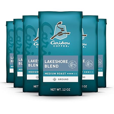 Caribou Coffee, Medium Roast Ground Coffee - Lakeshore Blend 72 Ounces (6 Bags of 12 Ounces)