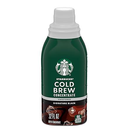 Starbucks Cold Brew Coffee Concentrate, Sweetened Signature Black, 100% Arabica, Multi-Serve Bottle (32 Fl Oz)