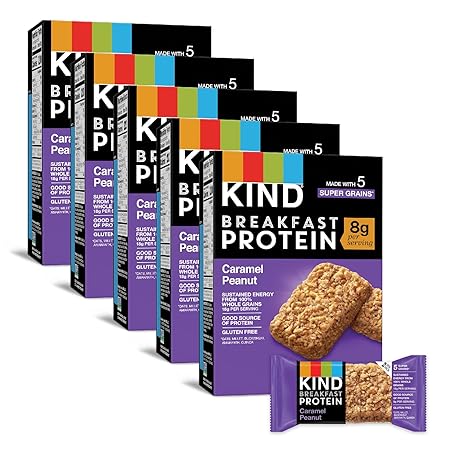 KIND Breakfast Protein Bars, Caramel Peanut, Healthy Snacks, Gluten Free, 8g Protein, 30 Count