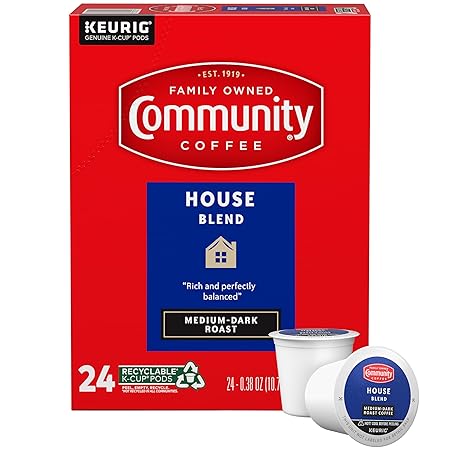 Community Coffee House Blend 24 Count Coffee Pods, Medium Dark Roast, Compatible with Keurig 2.0 K-Cup Brewers, 24 Count (Pack of 1)