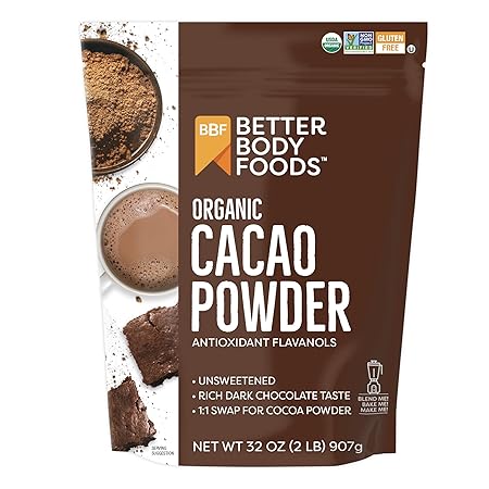 BetterBody Foods Organic Cacao Powder, Rich Chocolate Flavor, Non-GMO, Gluten-Free, 32 Ounce, 2 lb bag