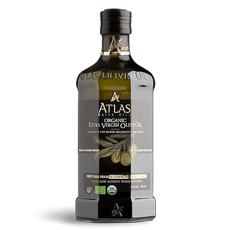 Atlas Organic Cold Pressed Moroccan Extra Virgin Olive Oil in Glass Bottle, Polyphenol Rich | EVOO From Morocco, Newly Harvested Unprocessed from One Single Family Farm | Trusted by Award-Winning Chefs | 500 mL