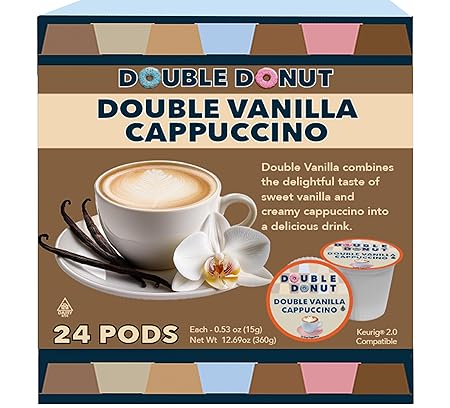 Double Donut Double Vanilla Cappuccino Pods, 24 Single Serve Cups For Keurig K Cup Brewers In Recyclable Pods