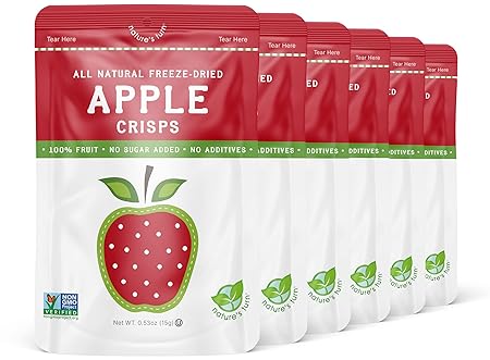 Nature’s Turn Freeze-Dried Apple Crisps – Healthy, Gluten-Free, Crispy & Delicious, Plant-Based Snack, Ideal for Cereal, Smoothies, School Lunches, & On-the-Go, Pack of 6 (0.53 oz Each)