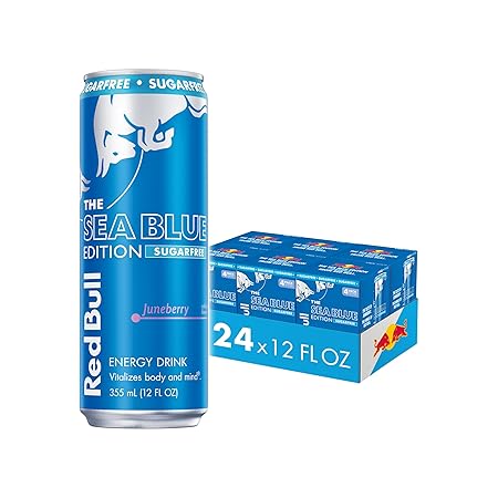 Red Bull Sea Blue Edition Sugar-Free Energy Drink, Juneberry, with 80mg Caffeine plus Taurine & B Vitamins, 12 Fl Oz, Pack of 24 Cans (6 packs of 4)