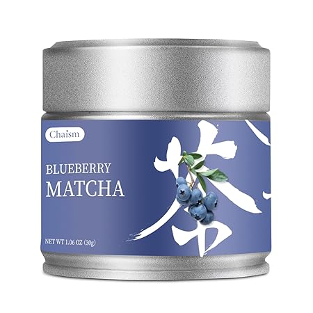 Chaism Blueberry Matcha Latte Mix - Premium Matcha Green Tea Powder Gluten-Free Vegan, 1.06oz Tin