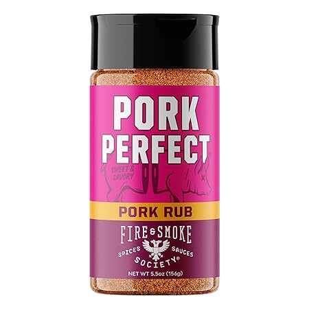 Fire & Smoke Society Pork Perfect Pork Rub | BBQ Seasoning for Smoking and Grilling Meat | Ribs, Dry BBQ Rubs and Spices | Paprika, Mustard, Cayenne Pepper & Salt | M 5.5 oz