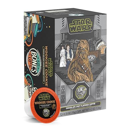 Bones Coffee Company Star Wars Wookiee Cookie, Chocolate Chip Cookie Flavored Coffee Pods, Low Acid Medium Roast Single-Serve Bones Cups For 1.0 & 2.0 Capsule Brewers Coffee Maker, 12 Count
