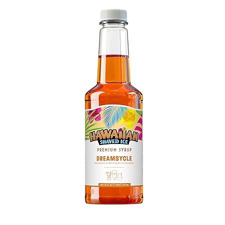 Hawaiian Shaved Ice Dreamsycle Syrup - Nut Soy Dairy Free - Flavor Fluffy & Crunchy Snow Cones - Shelf Stable - Makes 8 Servings - 16 ounces