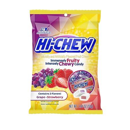 HI-CHEW Grape & Strawberry Mix, Pack of 8 Bags, 1.94oz each - Grape & Strawberry - Unique Fun Soft & Chewy Halloween Candy - Immensely Juicy Fruity Candy Flavors - Individually Wrapped for Sharing