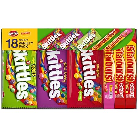 SKITTLES & STARBURST Halloween Candy Assorted Variety Pack, Full Size Candies for Halloween Party, Trick of Treat, Fall Snacks and More, 37.05 oz (18 Count) Bulk Box