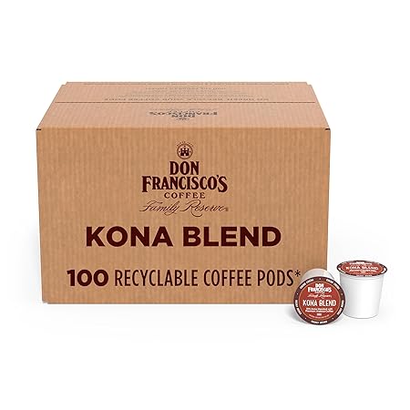 Don Francisco's Kona Blend Coffee - 100 K-Cup Compatible Single-Serve Pods - 10% Kona - Recyclable through TerraCycle - Compatible with Keurig Brewers