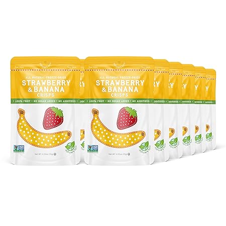 Nature’s Turn Freeze-Dried Strawberry Banana Crisps – Healthy, Gluten-Free, Crispy & Delicious, Plant-Based Snack, Ideal for Cereal, Smoothies, School Lunches, & On-the-Go, Pack of 12 (0.53 oz Each)