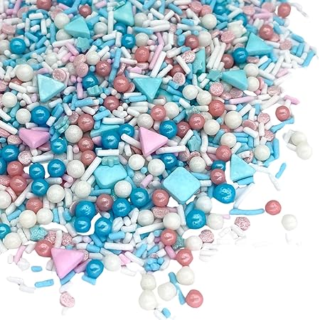 Manvscakes Sprinkles- Edible Cake and Cupcake Sprinkles with Assorted Shapes and Sizes, Metallic Sprinkle Mix for Cookies, Ice Cream, Cake and Cupcake Decorating, 4 oz (Pink, Black, and Blue)
