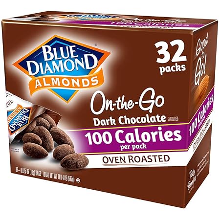 Blue Diamond Almonds Dark Chocolate Cocoa Dusted Snack Nuts, 100 Calorie Packs, (Pack of 1, 32 Count Toal)