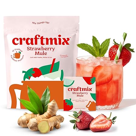 Craftmix Strawberry Mule Cocktail & Mocktail Drink Mixer, Skinny Mixes - Water Flavoring Packets - Made With Real Fruit - Vegan, Low-Carb, Low-Sugar, Non-GMO, Dairy Free, Gluten Free, 12 Pack
