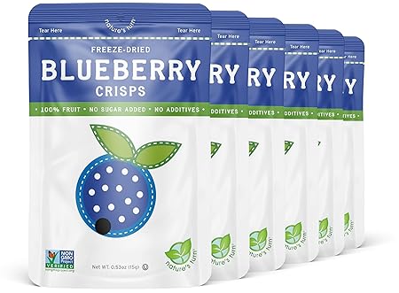 Nature’s Turn Freeze-Dried Blueberry Crisps – Healthy, Gluten-Free, Crispy & Delicious, Plant-Based Snack, Ideal for Cereal, Smoothies, School Lunches, & On-the-Go, Pack of 6 (0.53 oz Each)