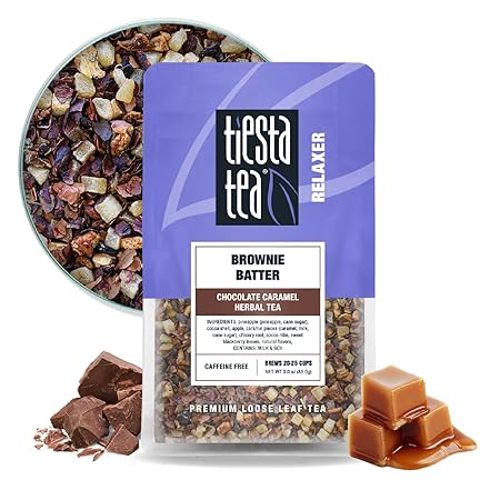 Tiesta Tea Brownie Batter, Premium Loose Leaf, Chocolate Caramel Herbal Tea Blends, Non-Caffeinated Herbal Drink, Real Fruit, Herbs, Spices, Hot or Iced Brew Up to 20-25 Cups, 3oz Resealable Pouch