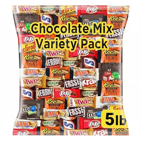 Chocolate Assorted Bulk Candy Variety Pack 5lb - Mini Chocolate Bars, Milk & Dark Chocolate Mix - Individually Wrapped Bulk Candy for Office Snacks, Party Favors and Bags