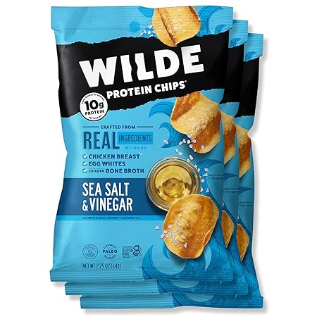 WILDE Sea Salt and Vinegar Protein Chips, Thin and Crispy, High Protein, Keto Friendly, Made with Real Ingredients, 2.25oz Bags (Pack of 3)…