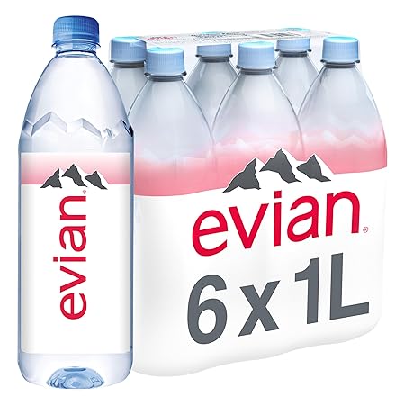Evian Natural Spring Water, 1 L bottles, 6 pack