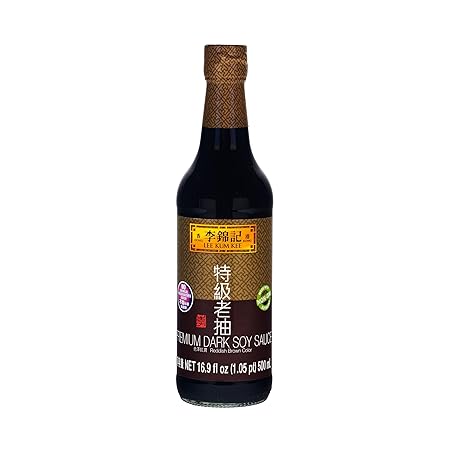 Lee Kum Kee Premium Dark Soy Sauce (16.9 oz - 1 Pack), Full-Bodied Naturally Brewed Soy Sauce, Non GMO Soybeans, Vegan, No MSG, Best for Adding Natural Colors to Stews, Gravies, Braised Dishes & Stir-Fried Noodles