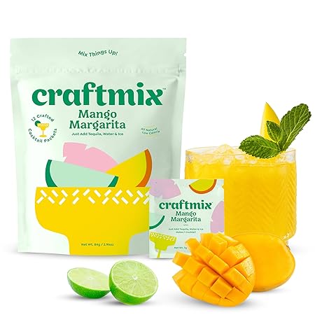 Craftmix Mango Margarita Cocktail & Mocktail Drink Mixer, Skinny Mixes - Water Flavoring Packets - Made With Real Fruit - Vegan, Low-Carb, Low-Sugar, Non-GMO, Dairy Free, Gluten Free, 12 Pack