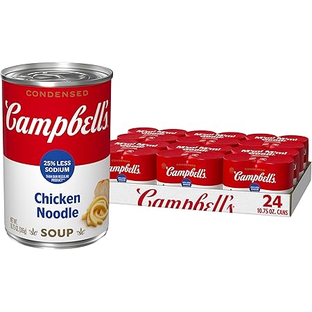 Campbell’s Condensed 25% Less Sodium Chicken Noodle Soup, 10.75 oz Can (24 Pack)