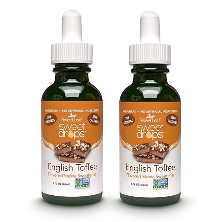 SweetLeaf Stevia Liquid Sweet Drops - English Toffee Flavored Drops, Stevia Liquid Sweetener, Zero-Calorie, Sugar-Free Syrup Alternative for Keto Coffee, Baking, Shakes, 2 Fl Oz (Pack of 2)