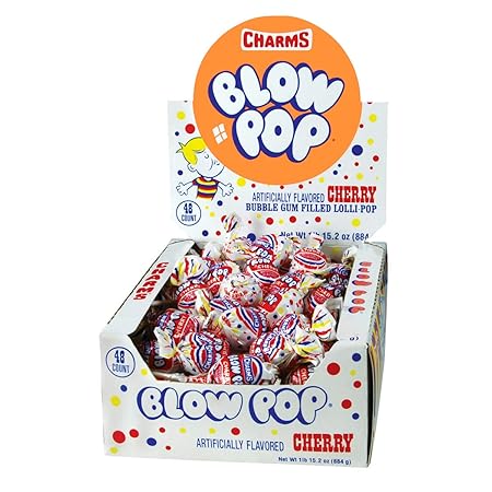 Charms Blow Pop Lollipops - Individually Wrapped Dual Candy and Gum Suckers - Peanut Free, Gluten Free - Bulk Treat for Kids and Adults – Cherry, 48 Count (Pack of 1)