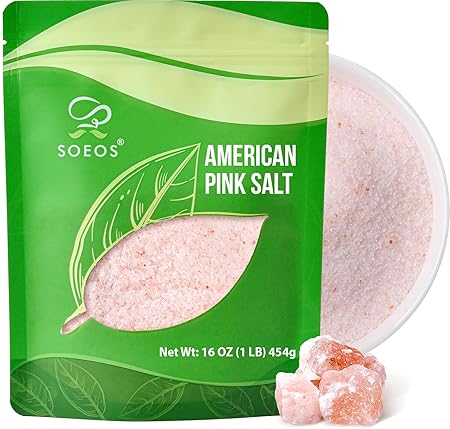 Soeos American Pink Salt, Fine Grain, 16oz (453g), Sea Salt, Curing Salt