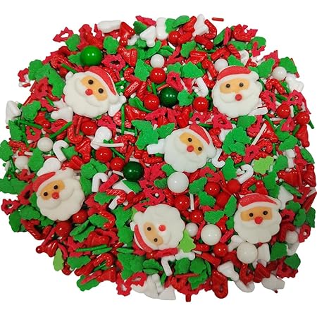 1 Bottle Christmas Sprinkles for Cookie Decorating Cake Toppers Candy Santa Claus Cupcake Topper Dessert Sprinkle with 6 Pieces Santa Claus