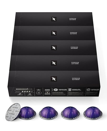 Nespresso Capsules Vertuo, Altissio, Medium Roast Espresso Coffee, 50 Count Espresso Pods, Brews 1.35oz.