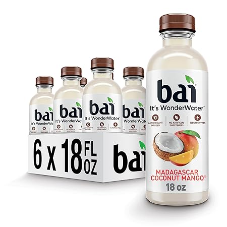 Bai Antioxidant Infused Water Beverage, Madagascar Coconut Mango, with Vitamin C and No Artificial Sweeteners, 18 Fluid Ounce Bottle, 6 Pack