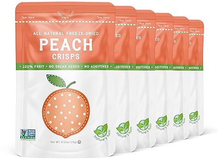Nature’s Turn Freeze-Dried Peach Crisps – Healthy, Gluten-Free, Crispy & Delicious, Plant-Based Snack, Ideal for Cereal, Smoothies, School Lunches, & On-the-Go, Pack of 6 (0.53 oz Each)