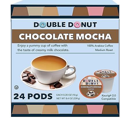 Double Donut Chocolate Mocha Coffee Pods, Single Serve Mocha for Keurig K Cup Brewers, Rich, Creamy Pods for Chocolate Lovers, 24 Count