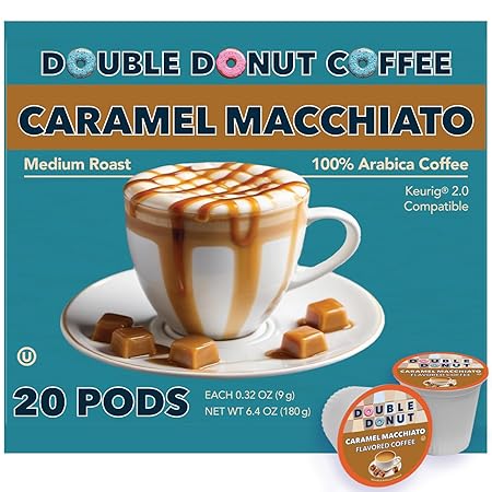 Double Donut Caramel Macchiato Flavored Coffee Pods, Medium Roast Coffee, for Keurig K Cups Machines, in Recyclable Pods, 20 Count