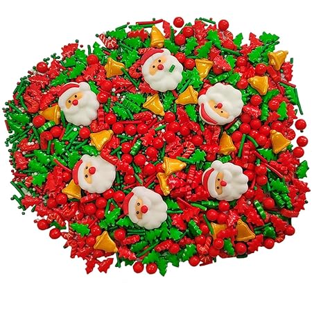 1 Bottle Christmas Sprinkles for Cookie Decorating Cake Toppers Christmas Tree Bells Candy Cupcake Topper Dessert Sprinkle Decorations with 6 Pieces Santa Claus