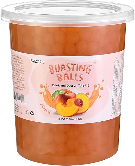 BREXONIC Popping Boba Pearls Bursting Tea Balls Drink & Dessert Topping Strawberry Mango Blueberry Passion Fruit Flavored Bubble Tea Tapioca Pearls 2 LB (Peach, 2 Pound (Pack of 1))