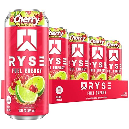 RYSE Fuel Energy Drink - Cherry Limeade - Sugar Free, Gluten Free & Vegan - 200mg Natural Caffeine, Taurine & Choline for Focus & Energy - No Artificial Colors - 16 fl oz Cans (12-Pack)